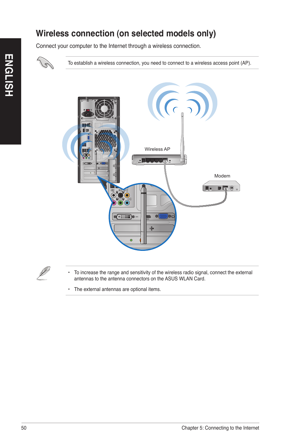 Wireless connection (on selected models only), En gl is h en gl is h en gl is h en gl is h | Asus M11AA User Manual | Page 50 / 72