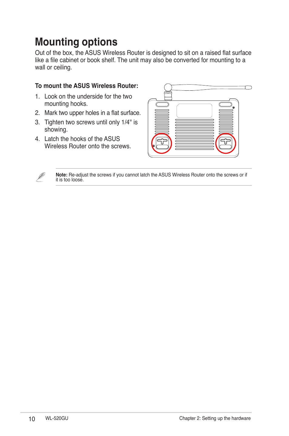 Mounting options | Asus WL-520GU User Manual | Page 10 / 51