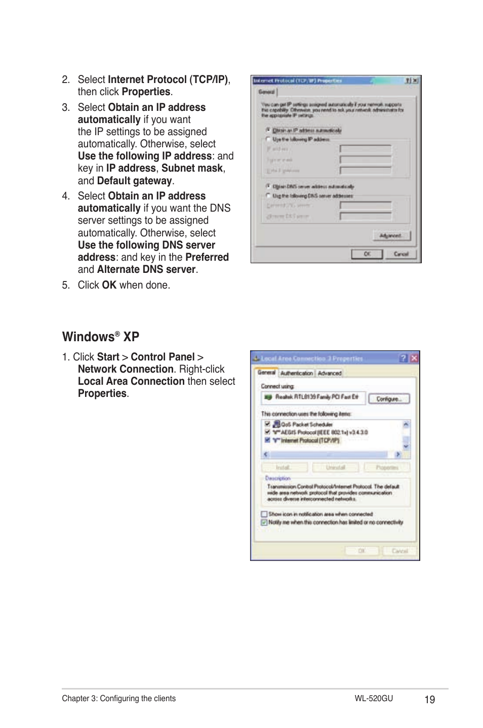 Windows | Asus WL-520GU User Manual | Page 19 / 51