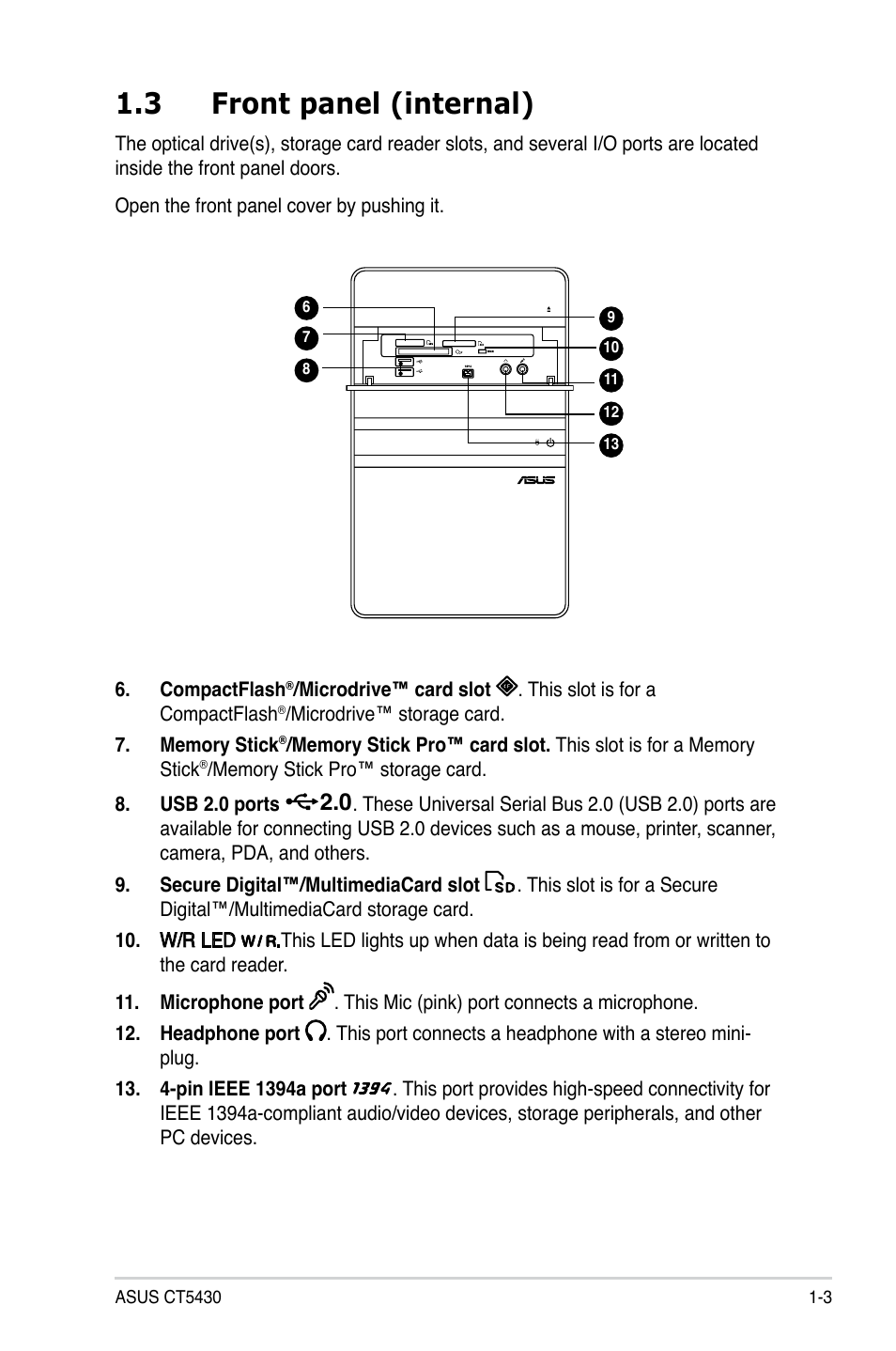 3 front panel (internal) | Asus CT5430 User Manual | Page 11 / 36