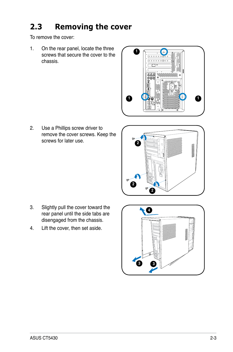 3 removing the cover | Asus CT5430 User Manual | Page 17 / 36
