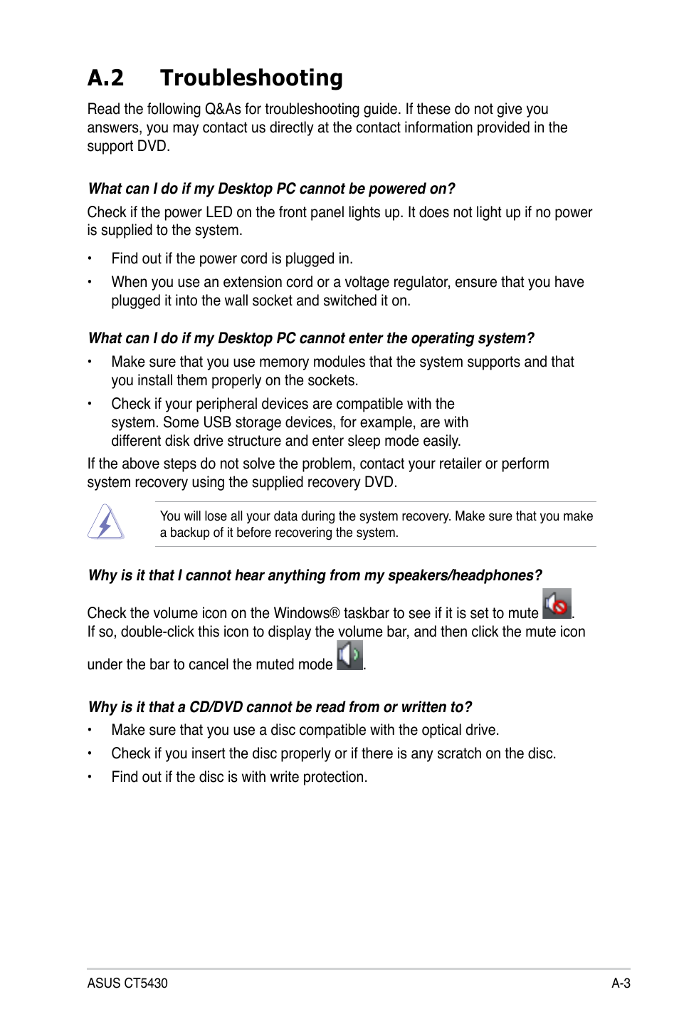 A.2 troubleshooting | Asus CT5430 User Manual | Page 35 / 36