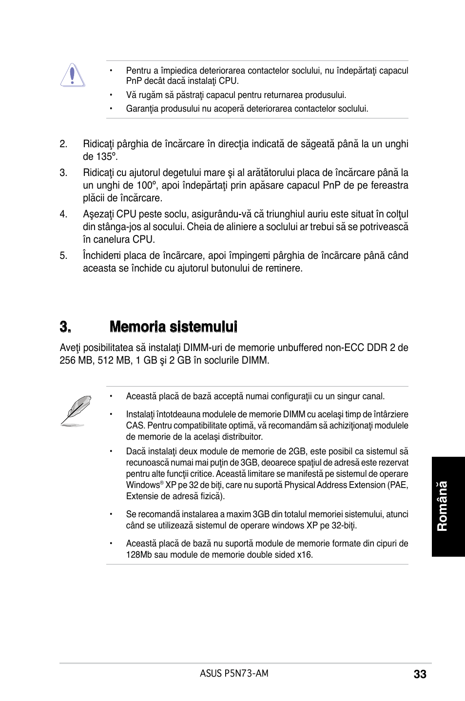Română | Asus P5N73-AM User Manual | Page 33 / 37