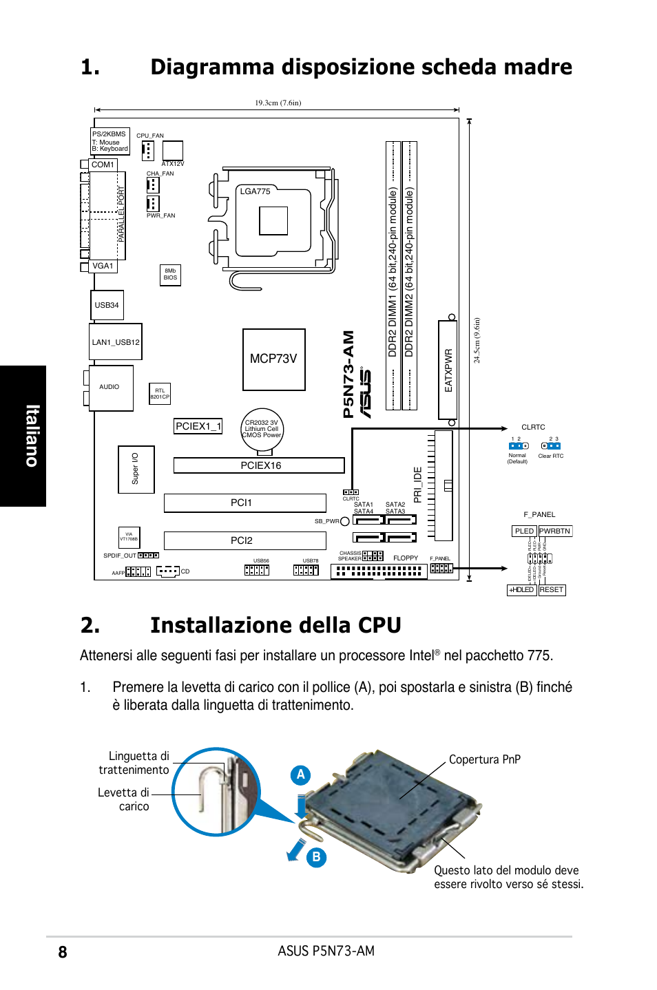 Italiano, Asus p5n73-am, Ab b pn-am | Mcp73v | Asus P5N73-AM User Manual | Page 8 / 37