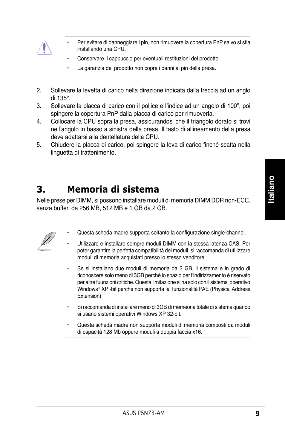 Italiano | Asus P5N73-AM User Manual | Page 9 / 37