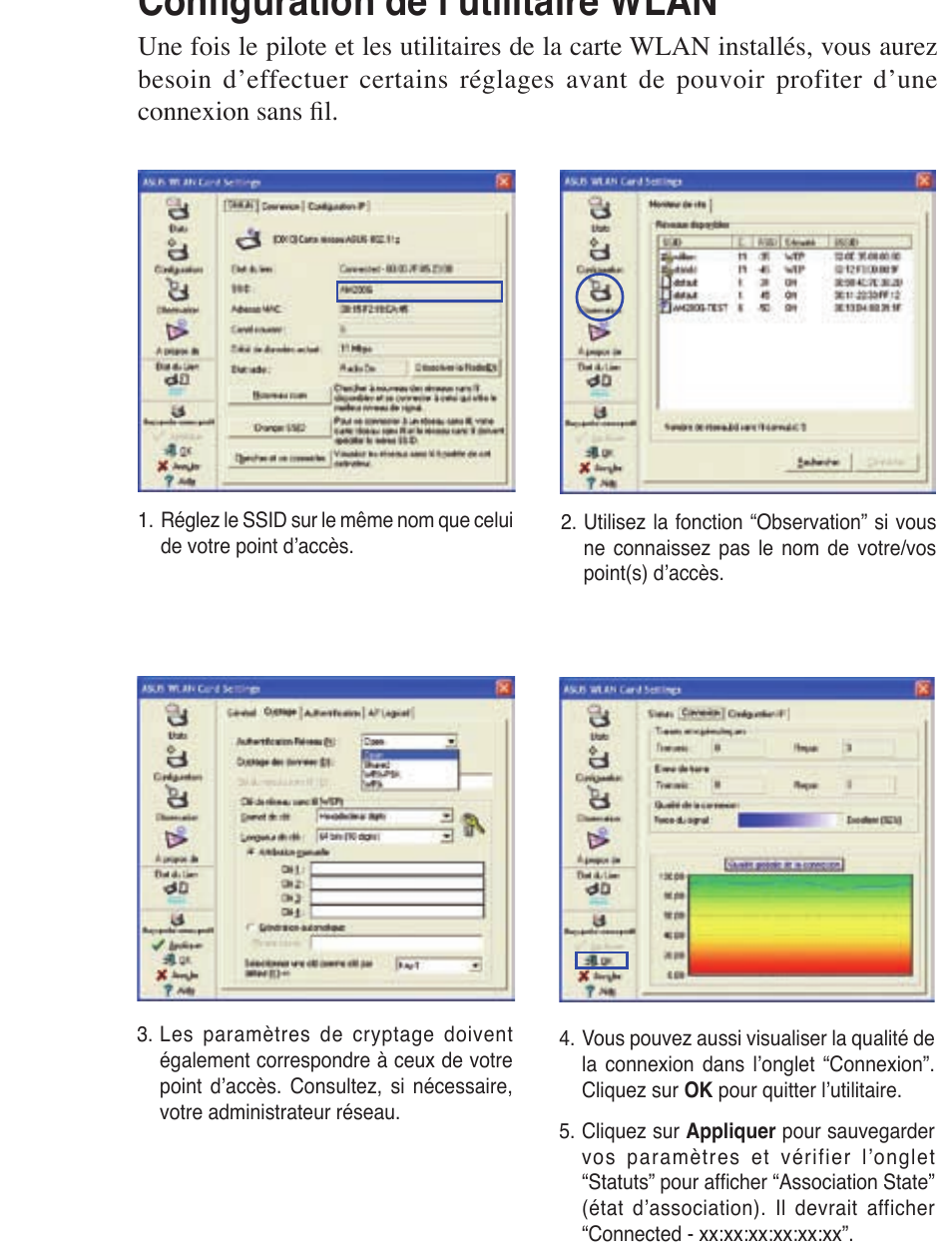 Configuration de l’utilitaire wlan | Asus WL-138g v2 User Manual | Page 11 / 61
