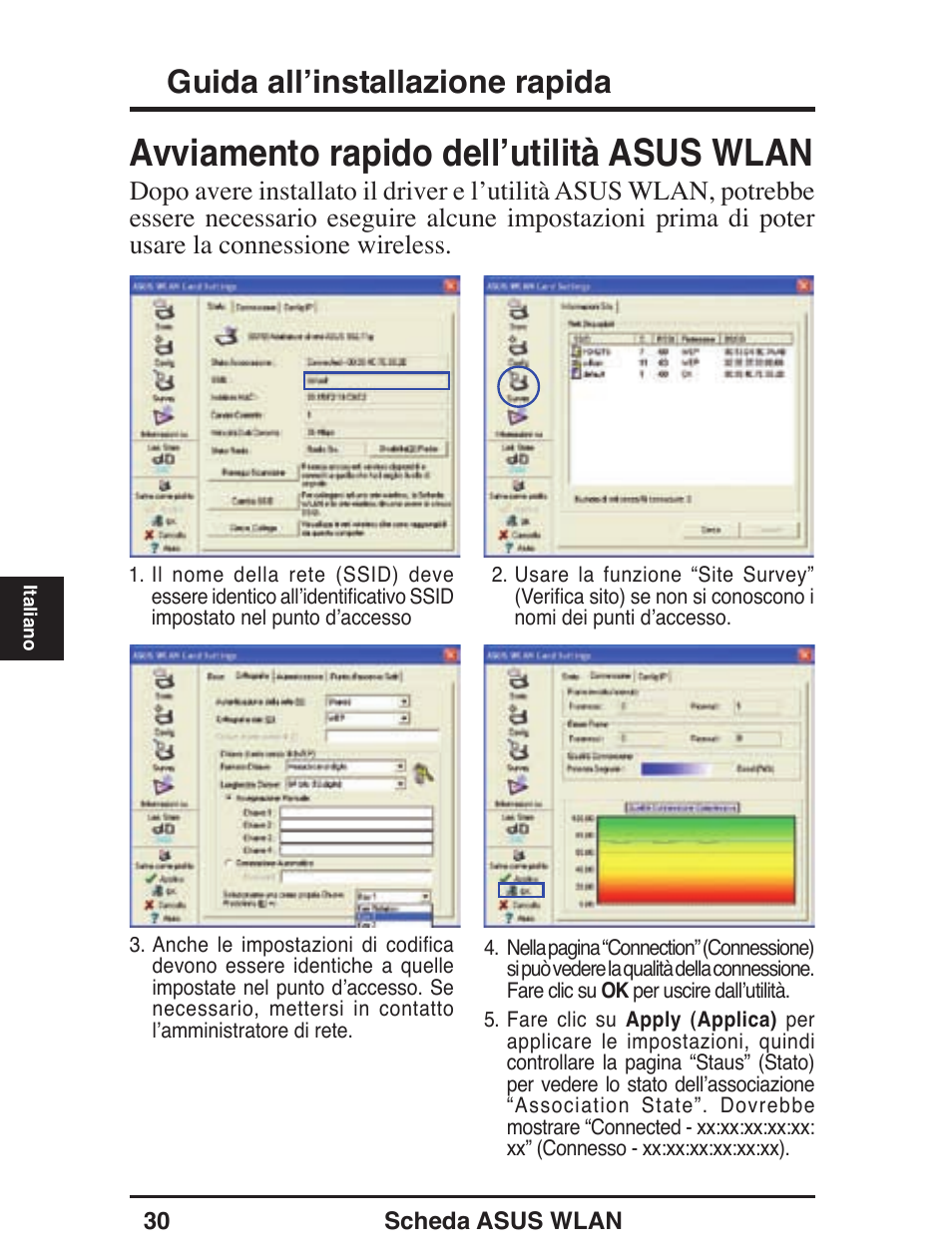 Avviamento rapido dell’utilità asus wlan, Guida all’installazione rapida | Asus WL-138g v2 User Manual | Page 31 / 61