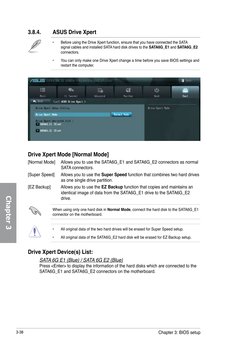 Chapter 3, Asus drive xpert, Drive xpert mode [normal mode | Drive xpert device(s) list | Asus P8Z77 WS User Manual | Page 108 / 176