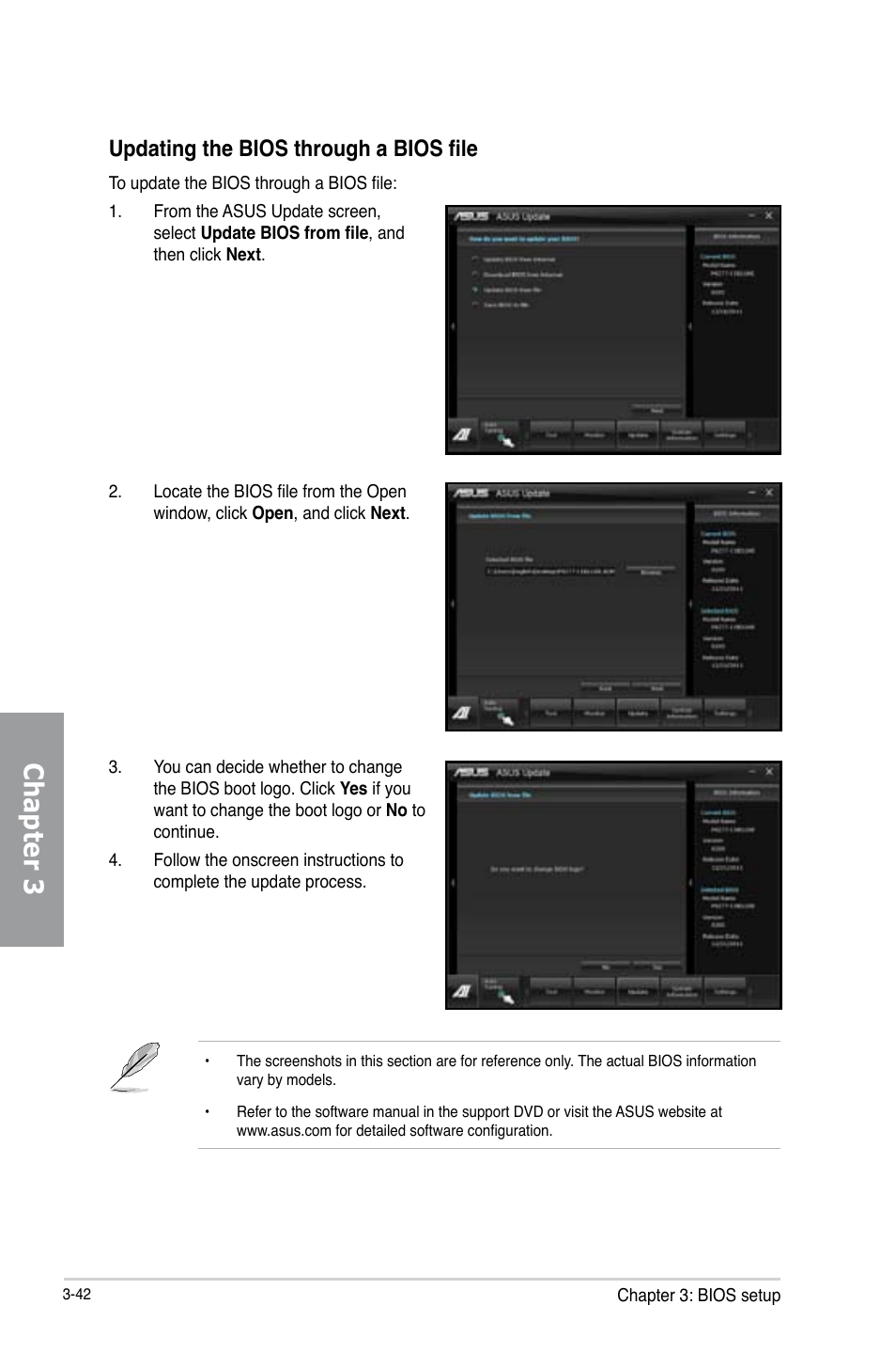 Chapter 3, Updating the bios through a bios file | Asus P8Z77 WS User Manual | Page 112 / 176