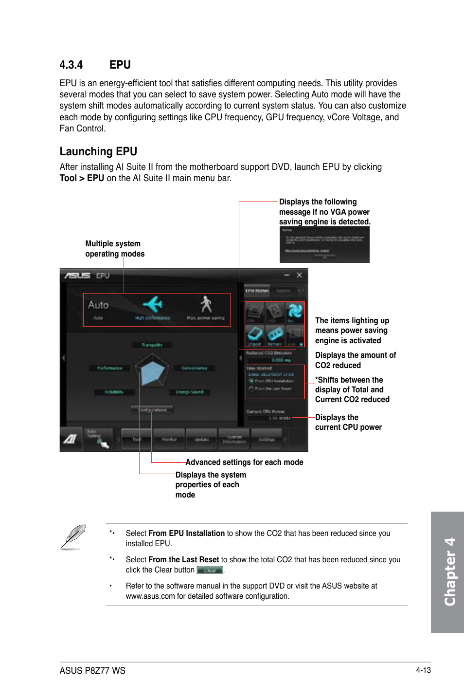 Chapter 4, 4 epu, Launching epu | Asus P8Z77 WS User Manual | Page 129 / 176