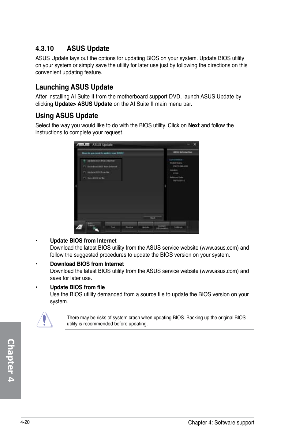 Chapter 4, 10 asus update, Launching asus update | Using asus update | Asus P8Z77 WS User Manual | Page 136 / 176