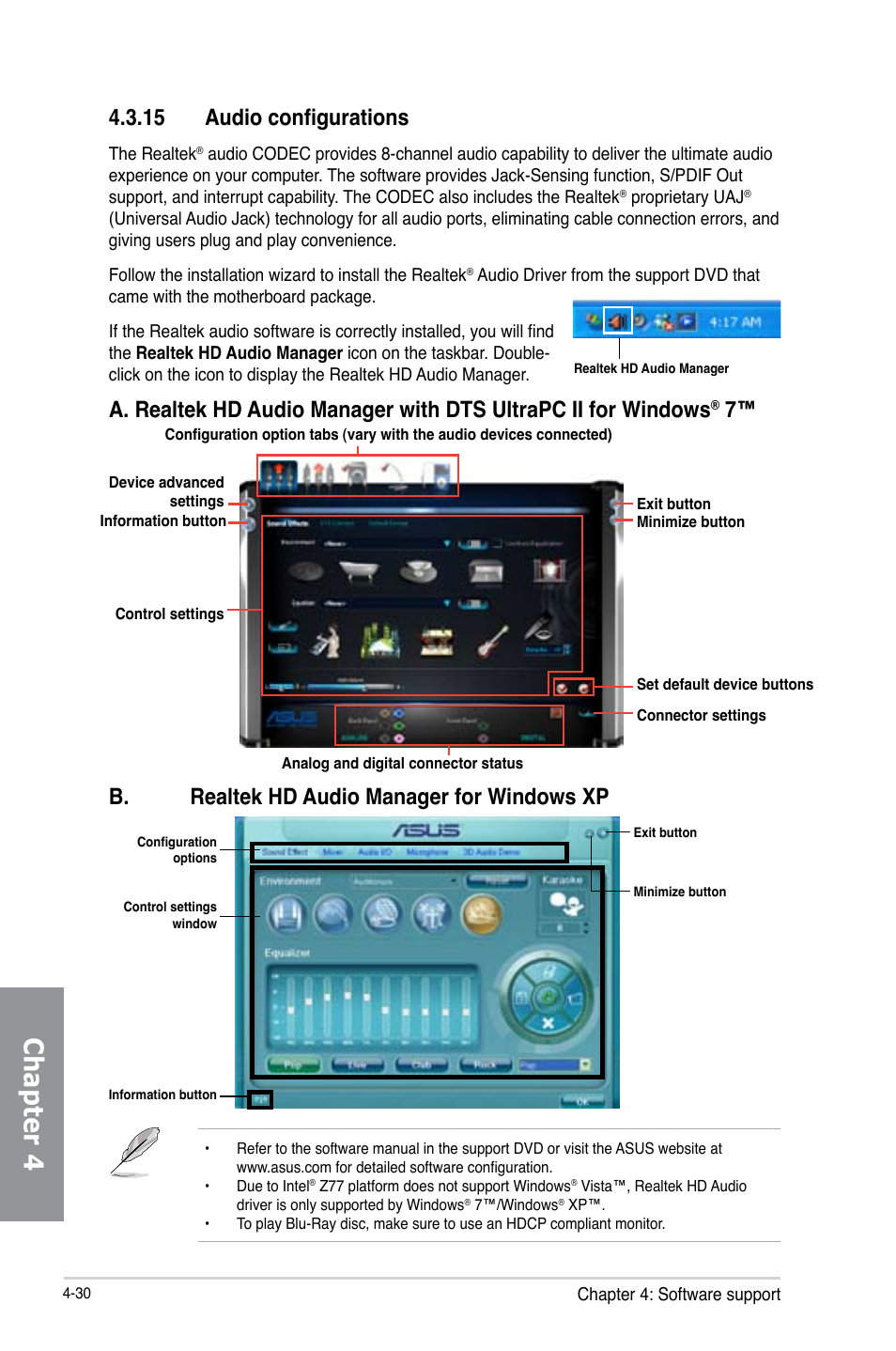 Chapter 4, 15 audio configurations, B. realtek hd audio manager for windows xp | Asus P8Z77 WS User Manual | Page 146 / 176