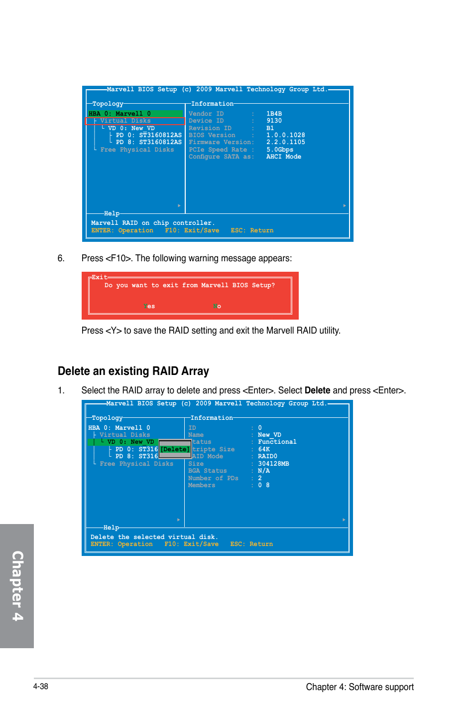 Chapter 4, Delete an existing raid array, Chapter 4: software support | Asus P8Z77 WS User Manual | Page 154 / 176