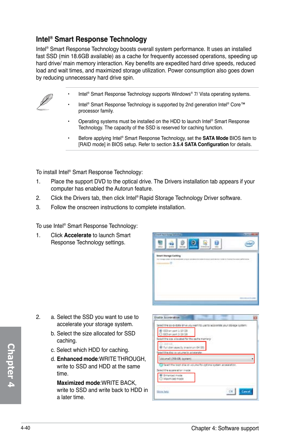 Chapter 4, Intel, Smart response technology | Asus P8Z77 WS User Manual | Page 156 / 176