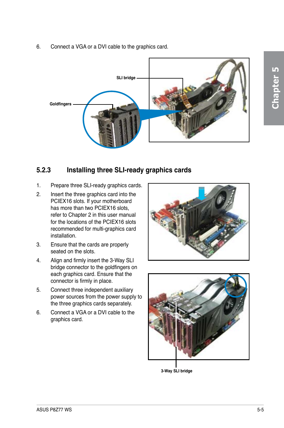 Chapter 5, 3 installing three sli-ready graphics cards | Asus P8Z77 WS User Manual | Page 167 / 176