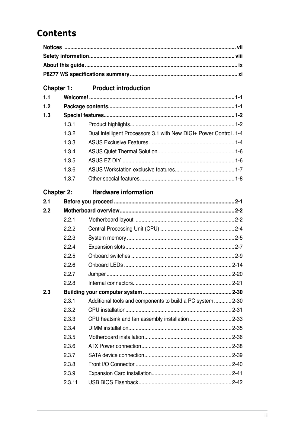 Asus P8Z77 WS User Manual | Page 3 / 176