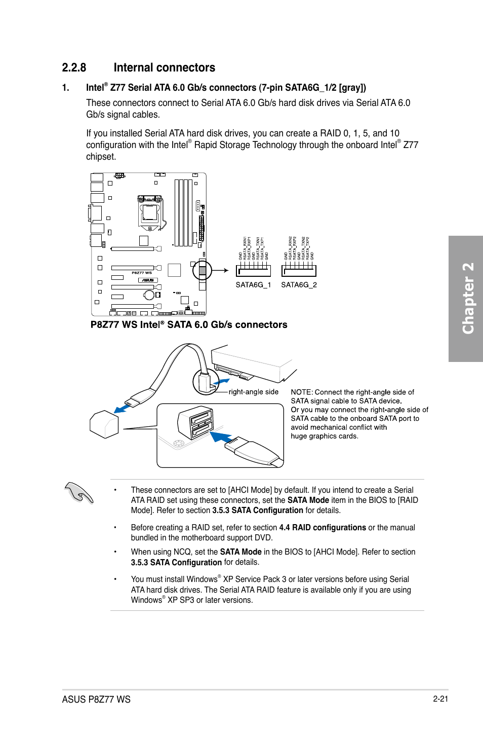 Chapter 2, 8 internal connectors | Asus P8Z77 WS User Manual | Page 43 / 176