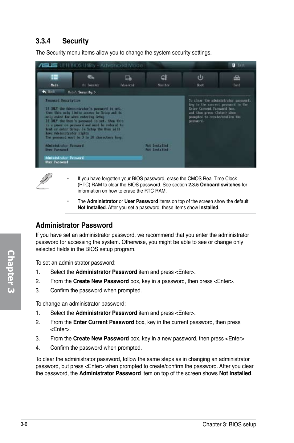 Chapter 3, Administrator password, 4 security | Asus P8Z77 WS User Manual | Page 76 / 176