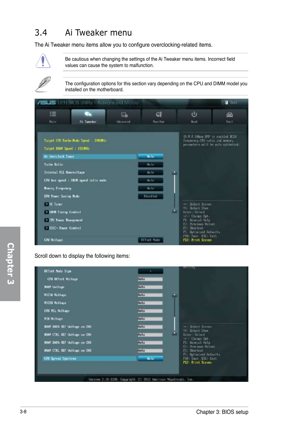 Chapter 3 3.4 ai tweaker menu | Asus P8Z77 WS User Manual | Page 78 / 176