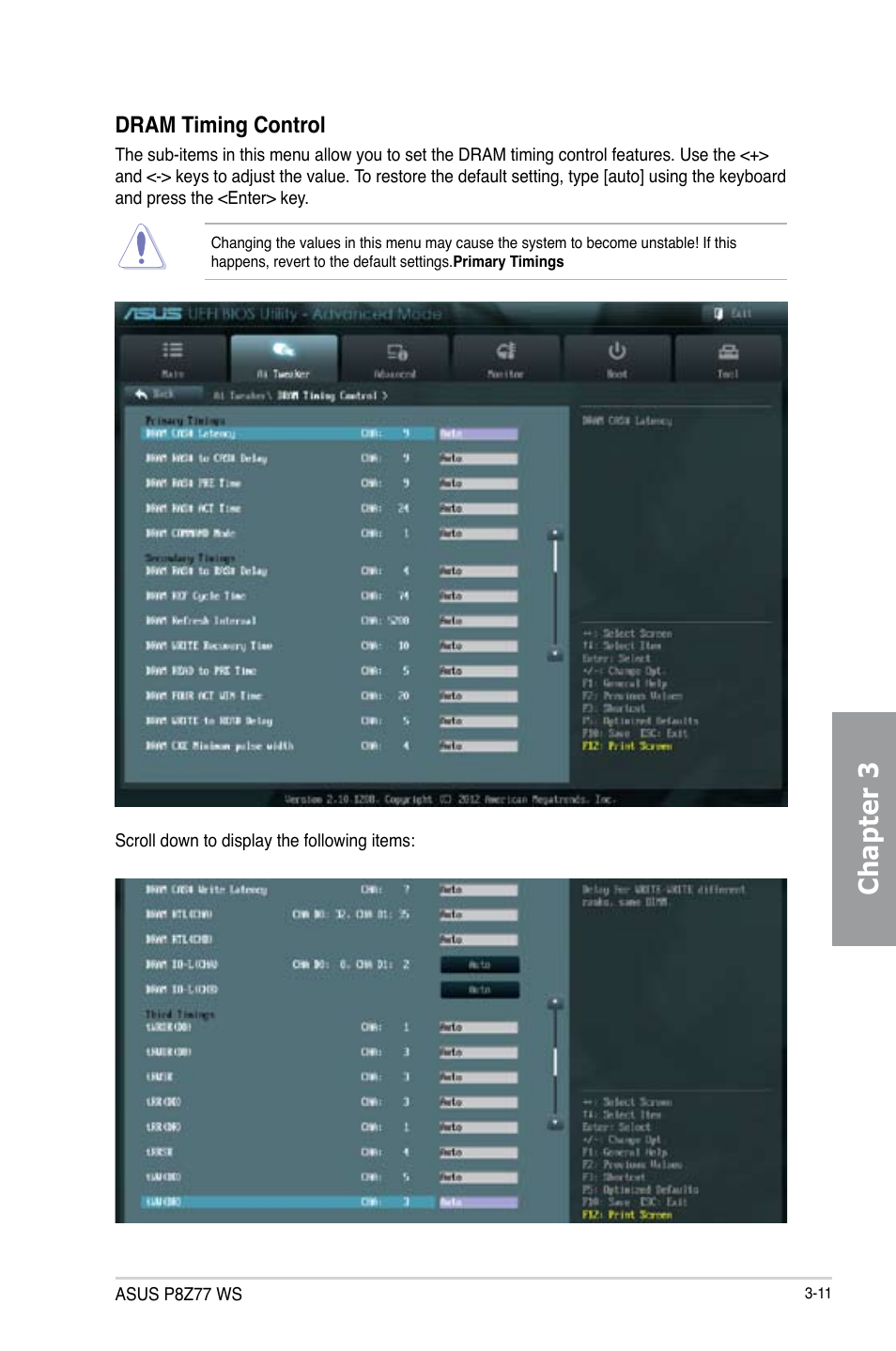 Chapter 3, Dram timing control | Asus P8Z77 WS User Manual | Page 81 / 176