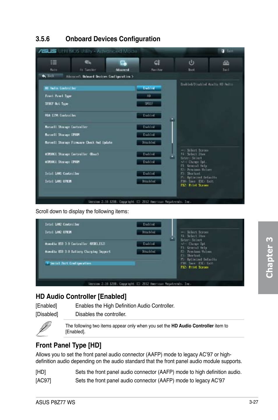 Chapter 3, Front panel type [hd | Asus P8Z77 WS User Manual | Page 97 / 176