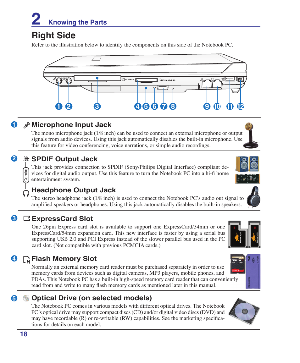 Right side | Asus B80A User Manual | Page 18 / 88