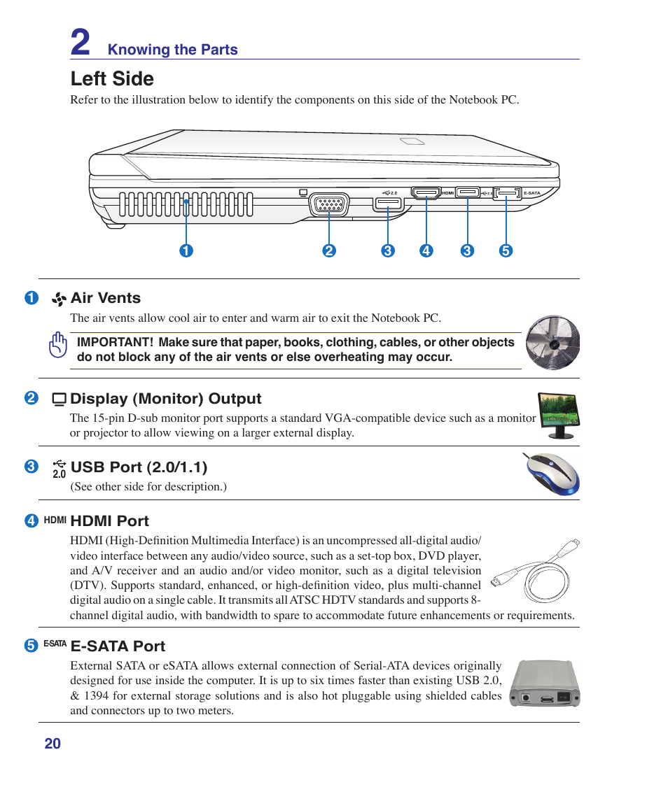 Left side | Asus B80A User Manual | Page 20 / 88