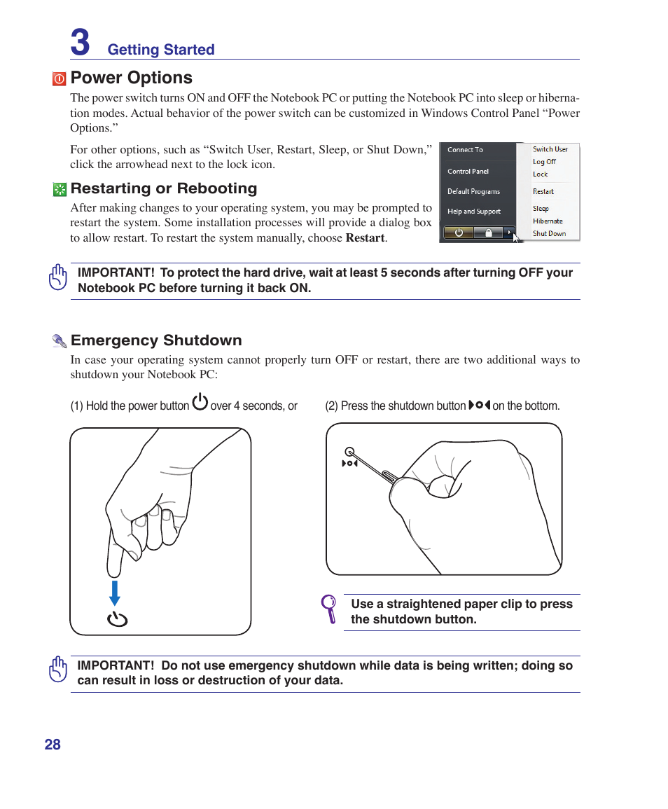 Power options | Asus B80A User Manual | Page 28 / 88