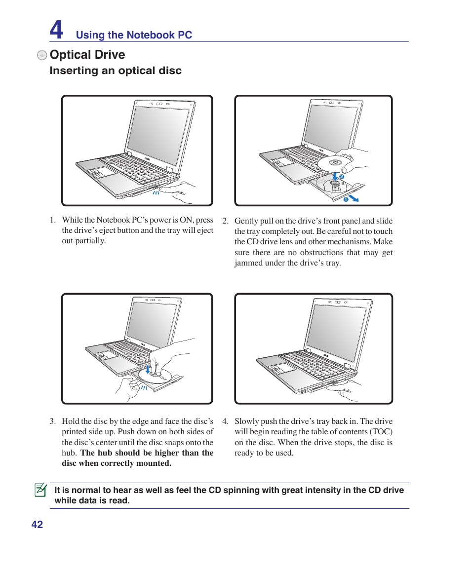Optical drive | Asus B80A User Manual | Page 42 / 88