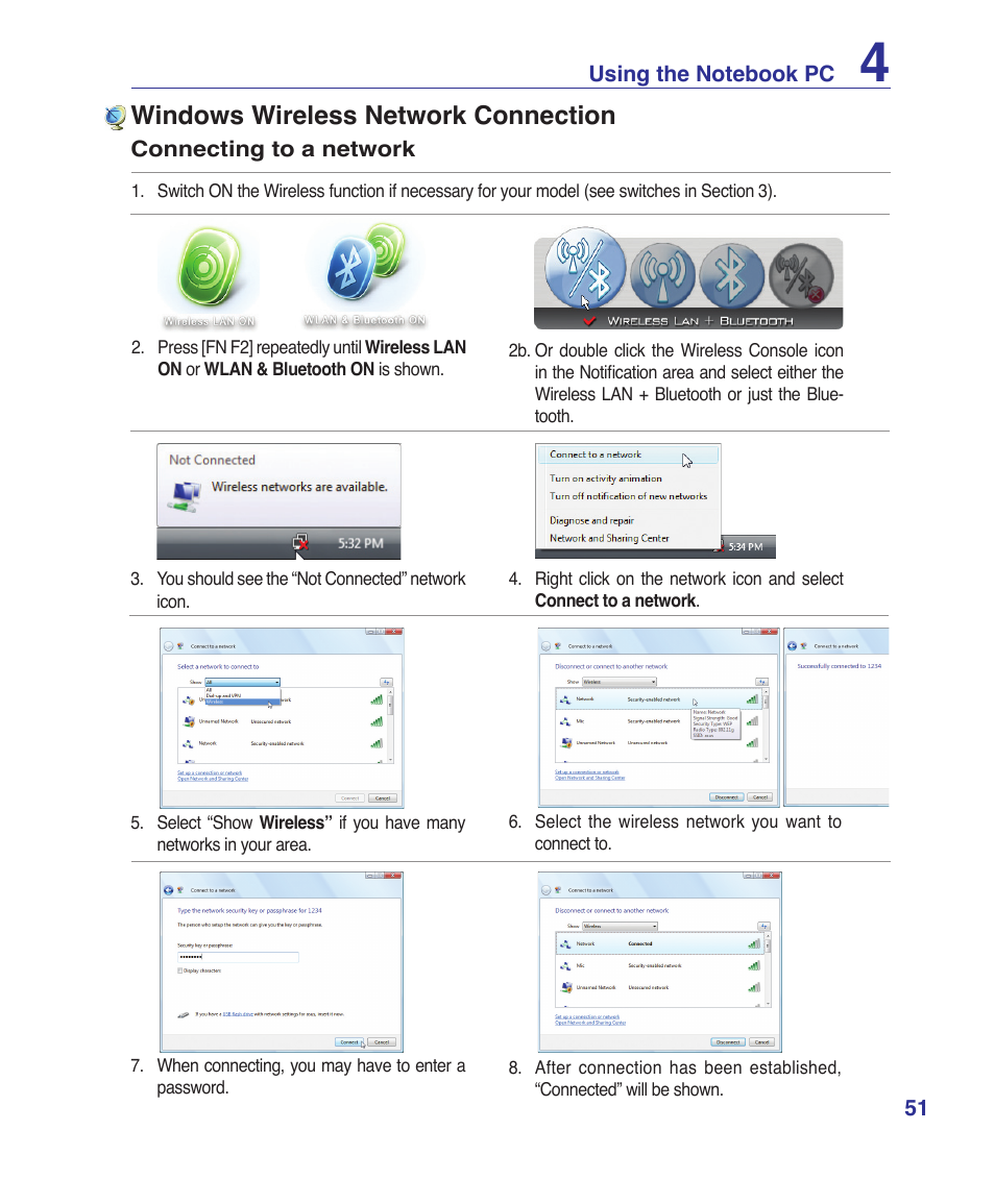 Windows wireless network connection | Asus B80A User Manual | Page 51 / 88