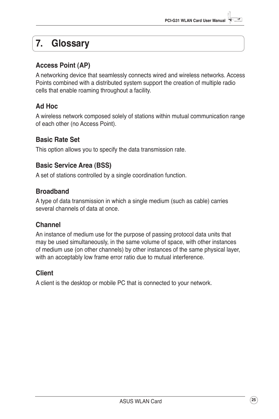 Glossary | Asus PCI-G31 User Manual | Page 28 / 38