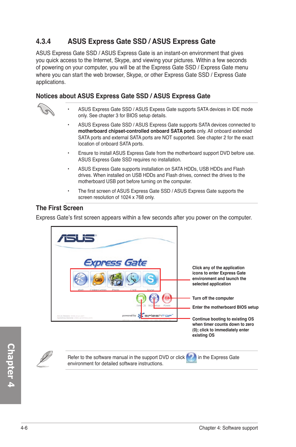 4 asus express gate ssd / asus express gate, Asus express gate ssd / asus express gate -6, Chapter 4 | The first screen | Asus M4A78-E User Manual | Page 102 / 122