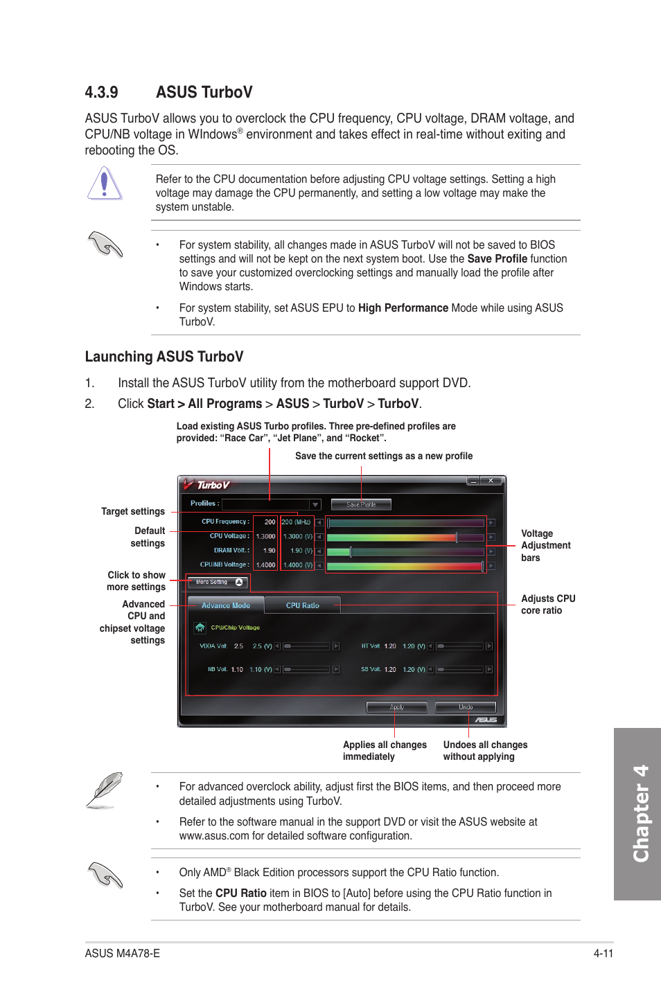 9 asus turbov, Asus turbov -11, Chapter 4 | Launching asus turbov | Asus M4A78-E User Manual | Page 107 / 122