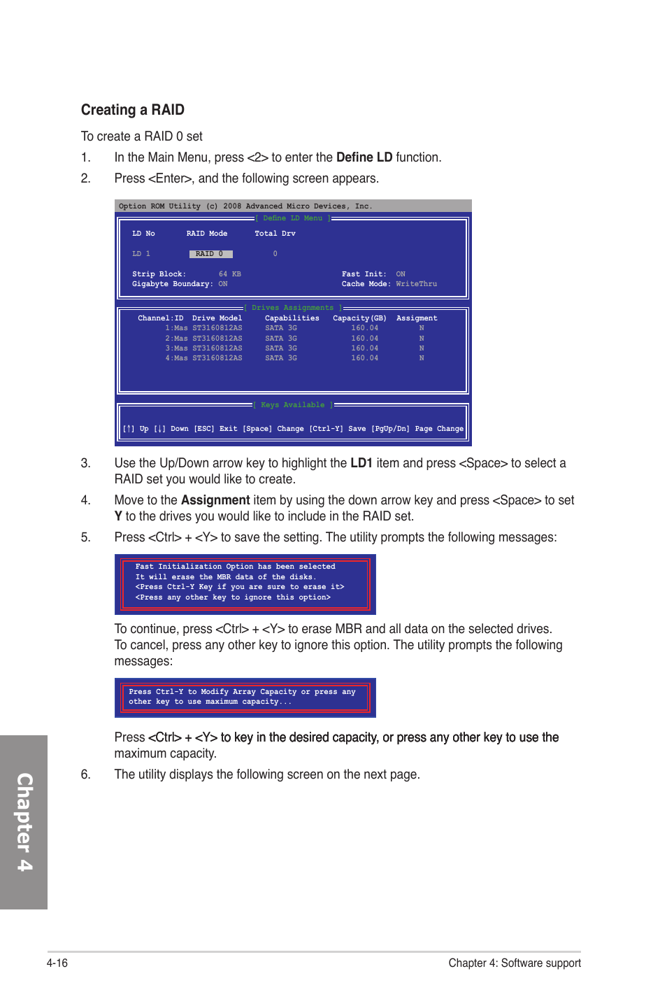 Chapter 4, Creating a raid | Asus M4A78-E User Manual | Page 112 / 122