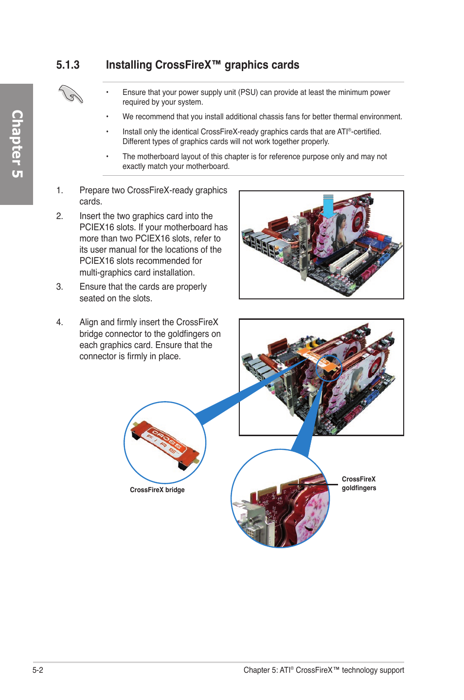 3 installing crossfirex™ graphics cards, Installing crossfirex™ graphics cards -2, Chapter 5 | Asus M4A78-E User Manual | Page 116 / 122