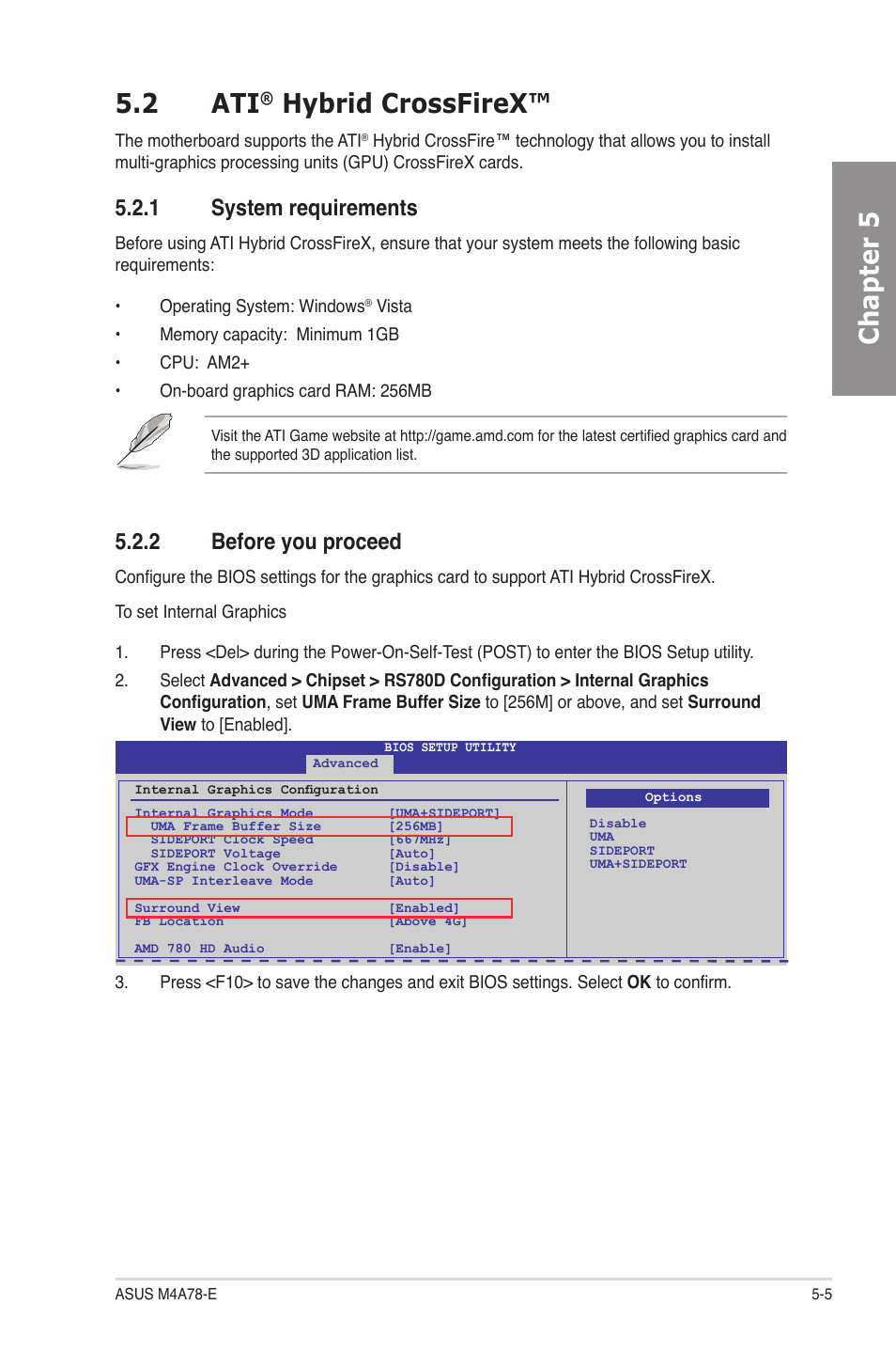 2 ati® hybrid crossfirex, 1 system requirements, 2 before you proceed | Hybrid crossfirex™ -5, System requirements -5, Before you proceed -5, Chapter 5 5.2 ati, Hybrid crossfirex | Asus M4A78-E User Manual | Page 119 / 122