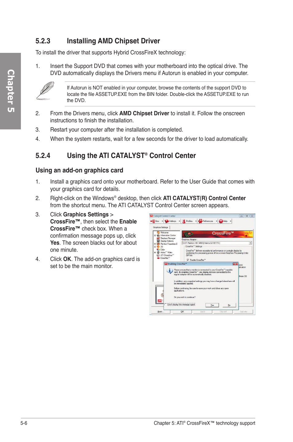 3 installing amd chipset driver, 4 using the ati catalyst® control center, Installing amd chipset driver -6 | Chapter 5, 4 using the ati catalyst, Control center | Asus M4A78-E User Manual | Page 120 / 122