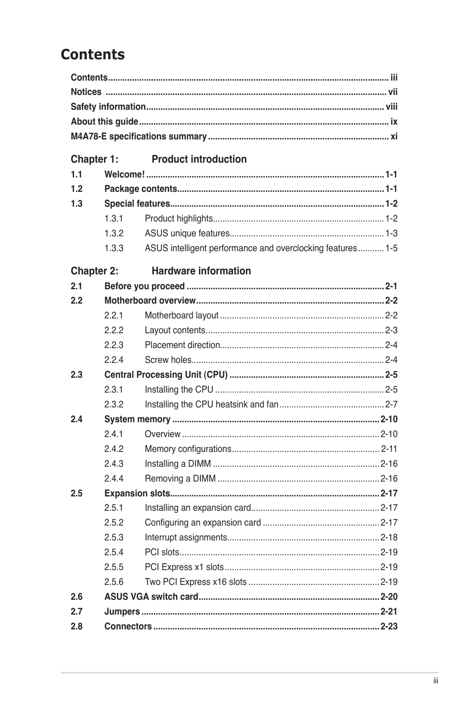 Asus M4A78-E User Manual | Page 3 / 122