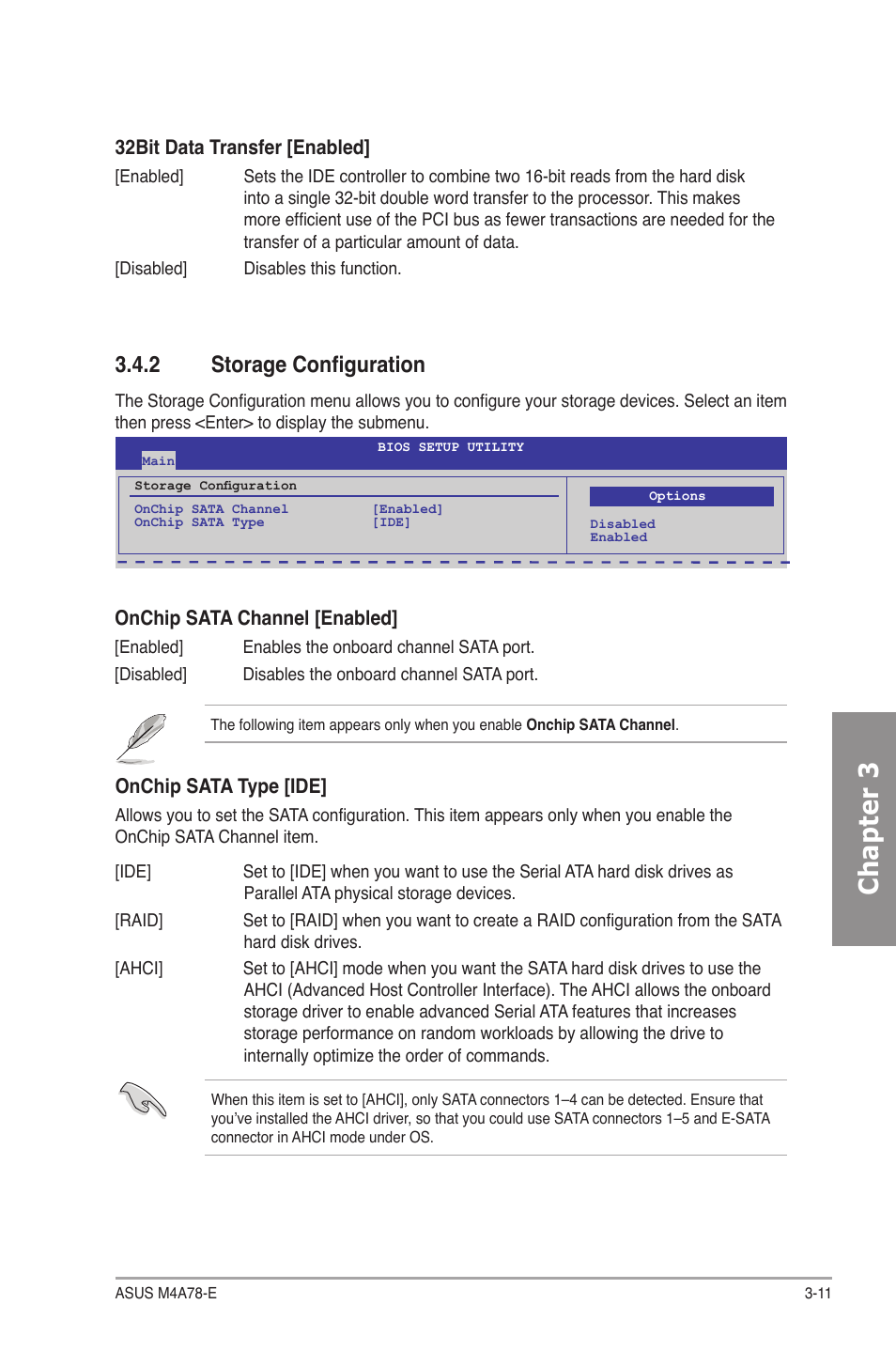 2 storage configuration, Storage configuration -11, Chapter 3 | Asus M4A78-E User Manual | Page 69 / 122