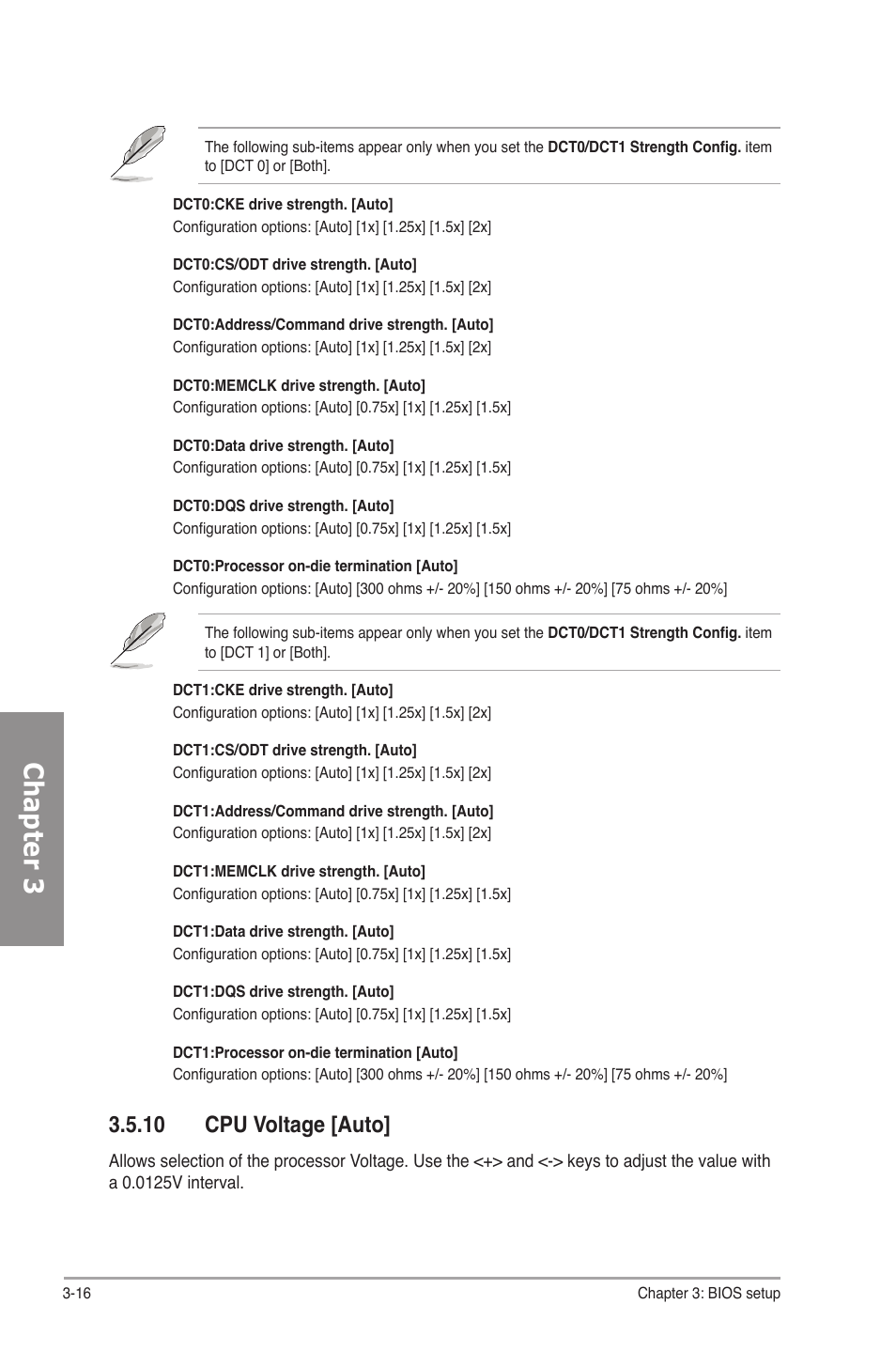 10 cpu voltage [auto, Cpu voltage -16, Chapter 3 | Asus M4A78-E User Manual | Page 74 / 122