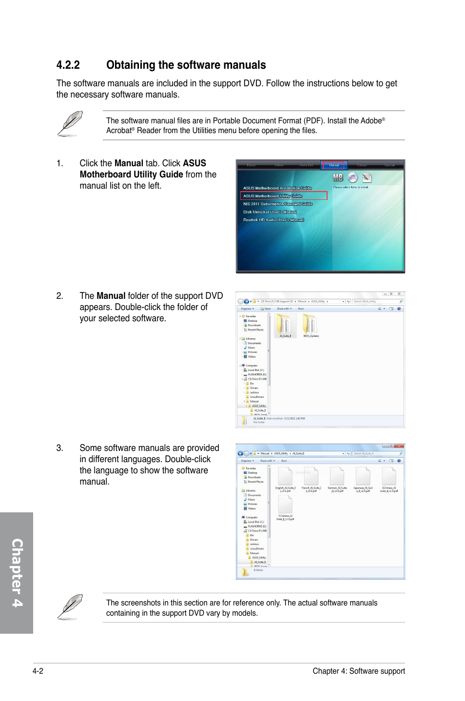 Chapter 4, 2 obtaining the software manuals | Asus SABERTOOTH 990FX User Manual | Page 102 / 148