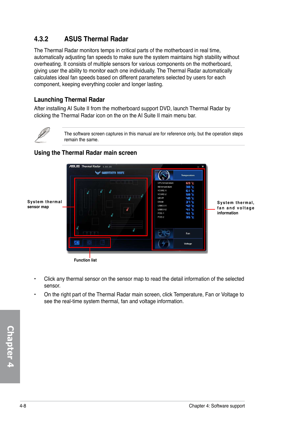 Chapter 4, 2 asus thermal radar | Asus SABERTOOTH 990FX User Manual | Page 108 / 148