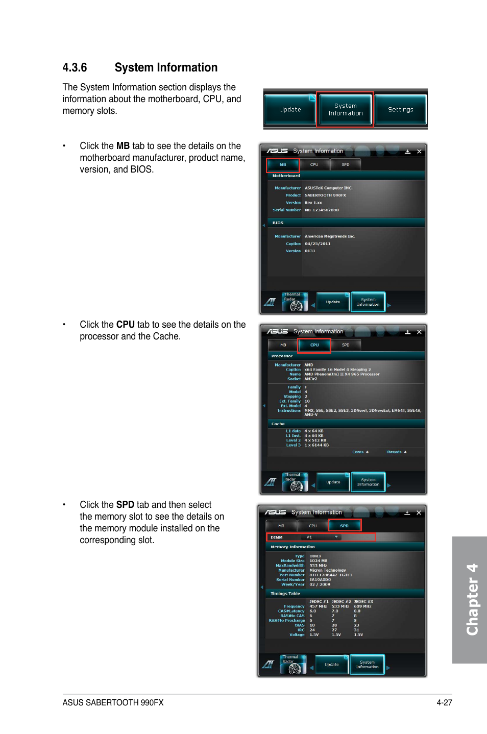 Chapter 4, 6 system information | Asus SABERTOOTH 990FX User Manual | Page 127 / 148