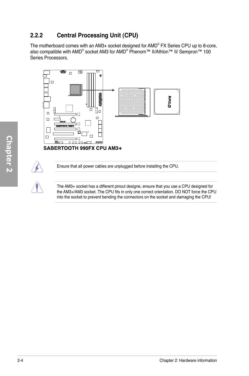 Chapter 2, 2 central processing unit (cpu) | Asus SABERTOOTH 990FX User Manual | Page 22 / 148