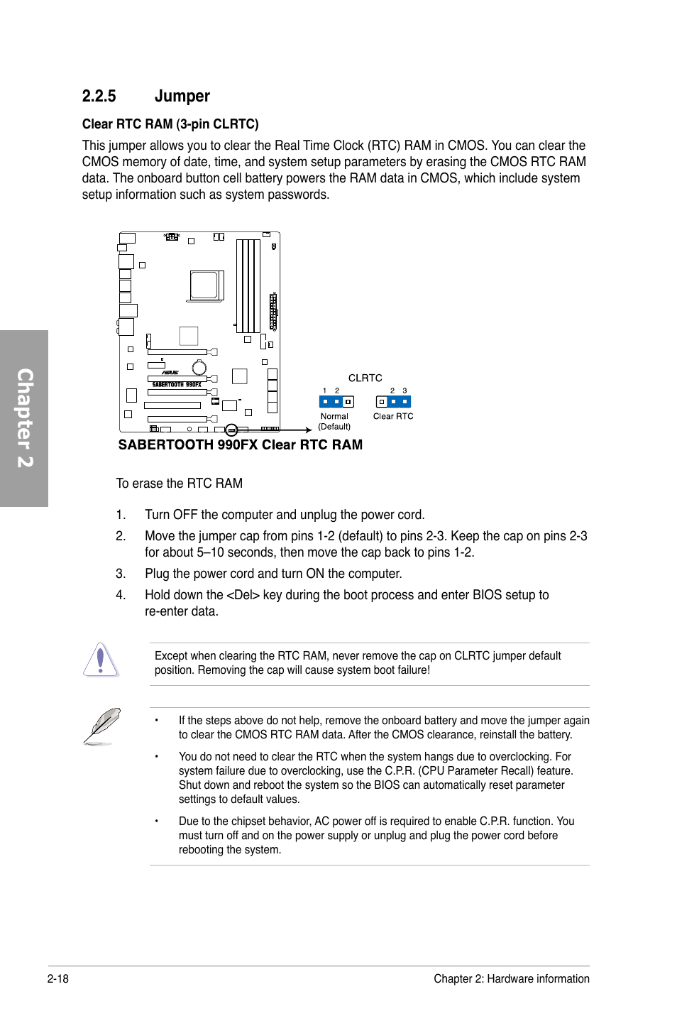 Chapter 2, 5 jumper | Asus SABERTOOTH 990FX User Manual | Page 36 / 148