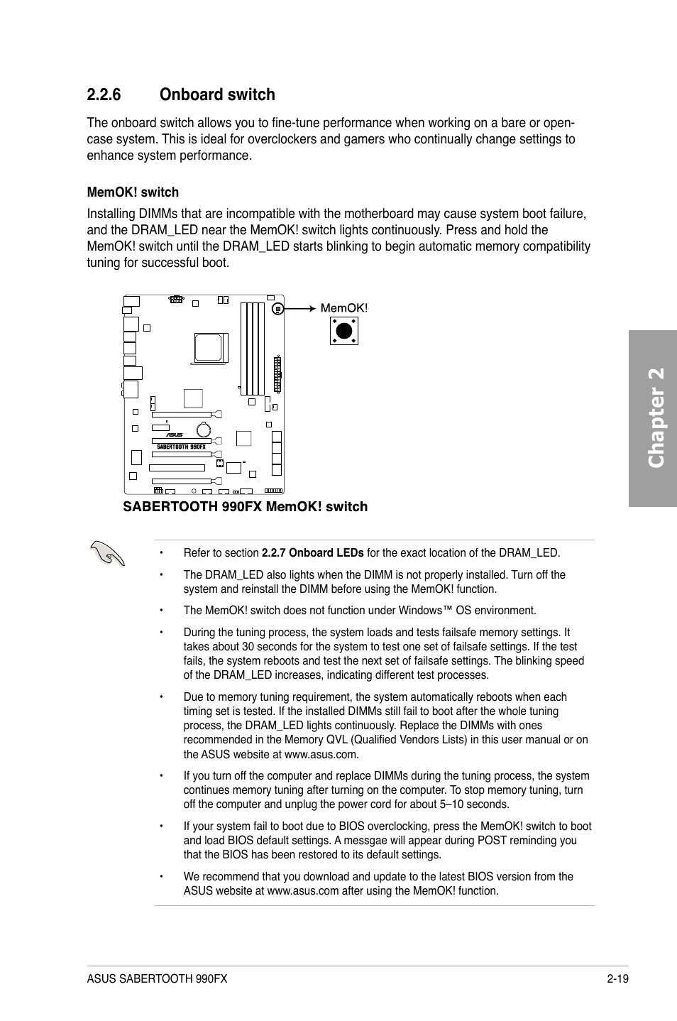 Chapter 2, 6 onboard switch | Asus SABERTOOTH 990FX User Manual | Page 37 / 148