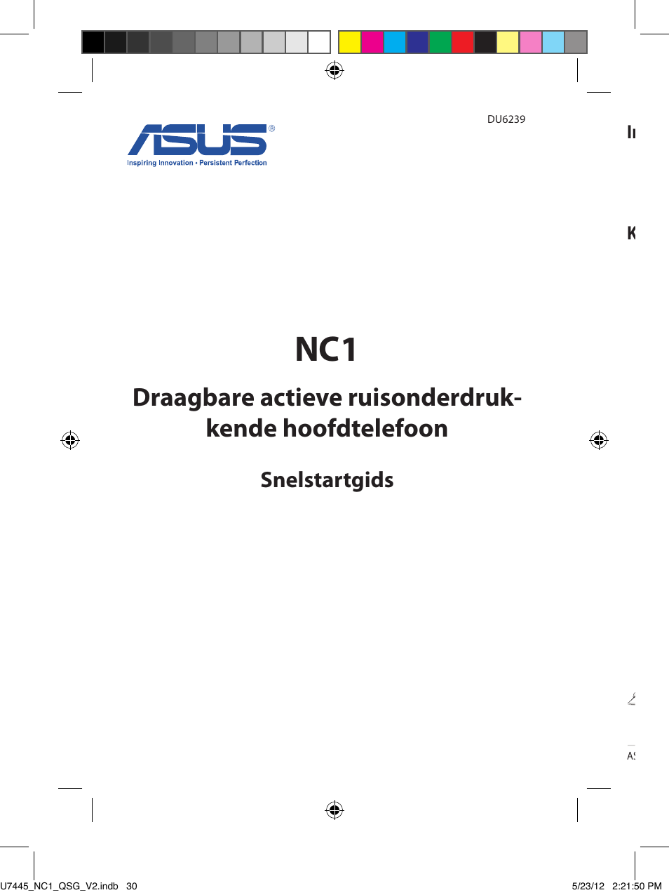 Snelstartgids, Inhoud verpakking, Kennismaken met uw hoofdtelefoon | Asus NC1 User Manual | Page 30 / 81