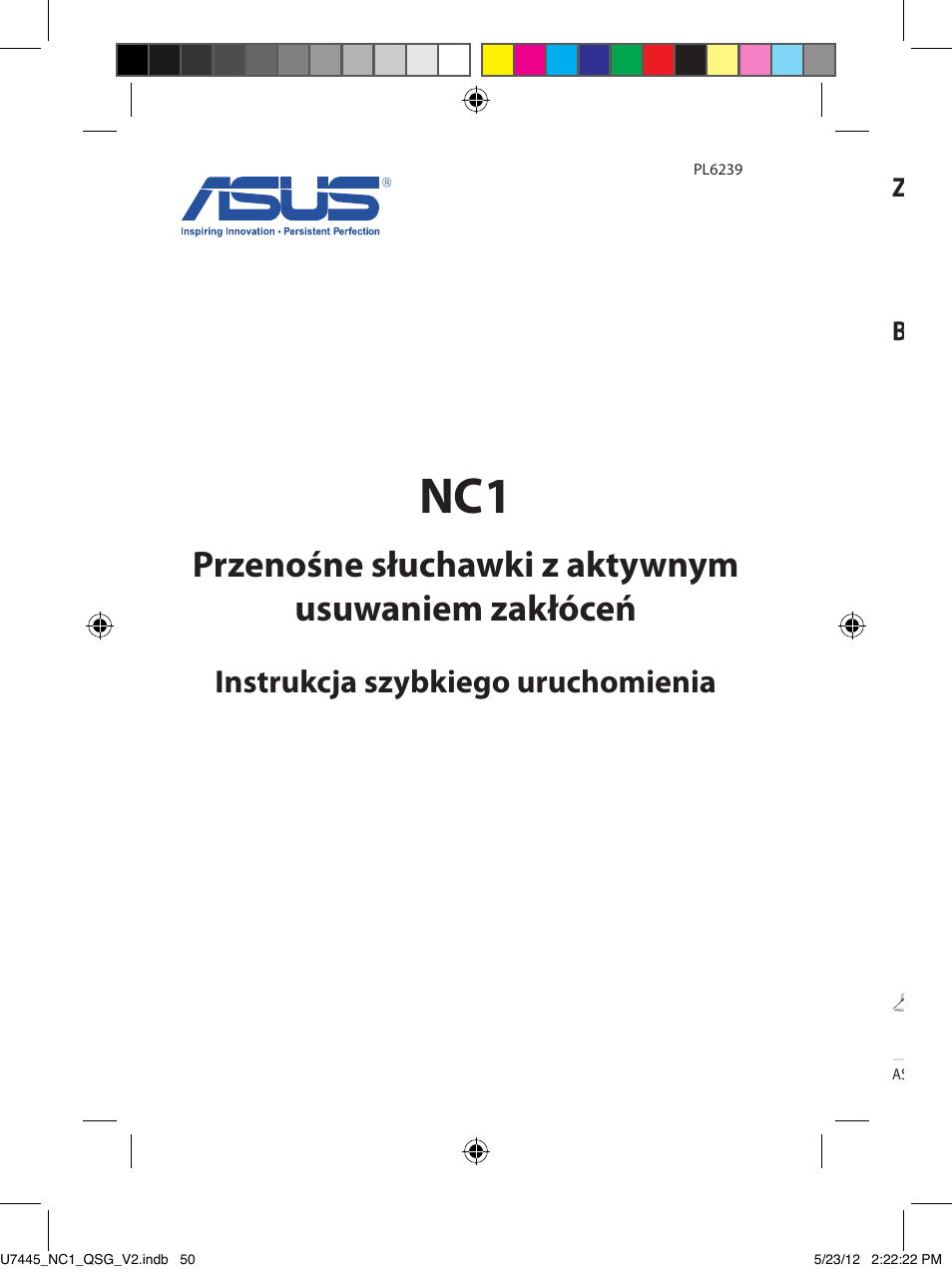 Przenośne słuchawki z aktywnym usuwaniem zakłóceń, Instrukcja szybkiego uruchomienia, Zawartość opakowania | Budowa słuchawek | Asus NC1 User Manual | Page 50 / 81