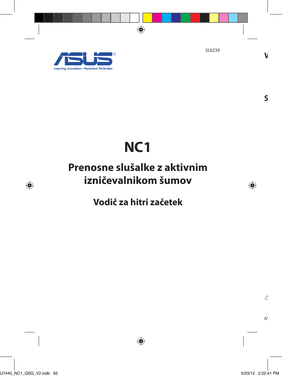 Prenosne slušalke z aktivnim izničevalnikom šumov, Vodič za hitri začetek, Vsebina paketa | Seznanitev s slušalkami | Asus NC1 User Manual | Page 62 / 81