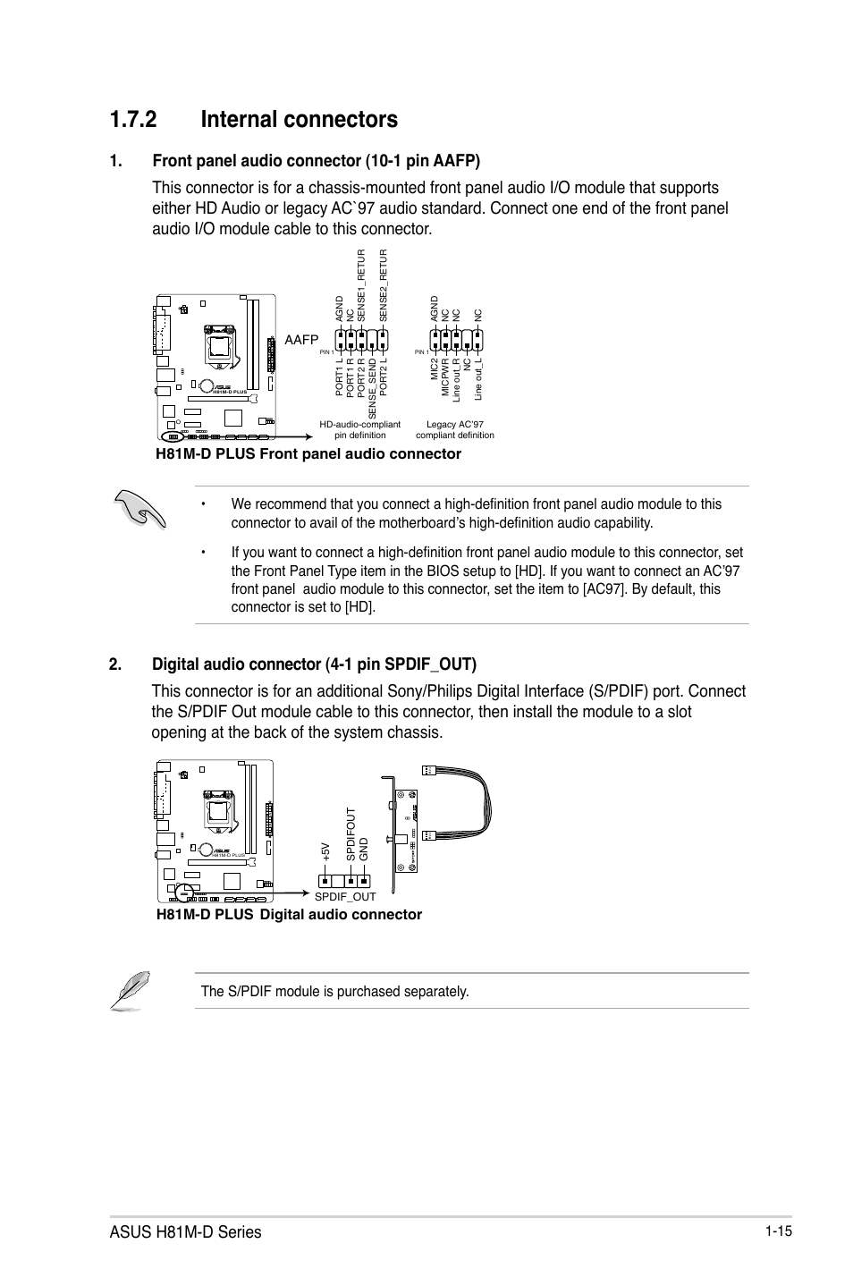 2 internal connectors, Asus h81m-d series | Asus H81M-D PLUS User Manual | Page 23 / 48